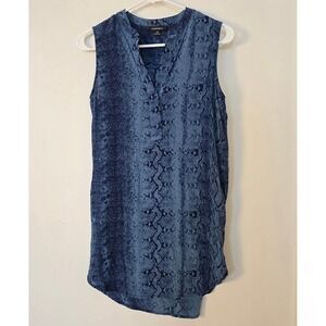 Acrobat Silk Blouse Womens Extra Small Blue Sleeveless Top Reptile Snakeskin